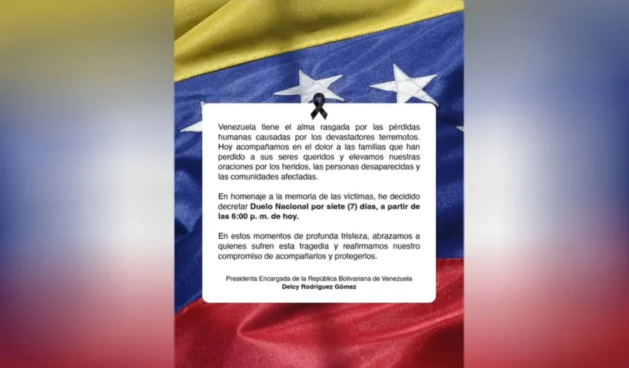 Venezuela declara siete días de duelo nacional por las víctimas de los sismos