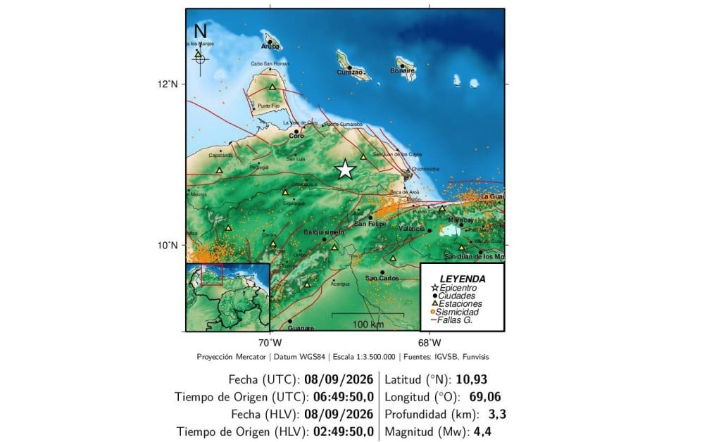 Dos sismos de magnitud 4.4 y 3.4 sacudieron el occidente venezolano en horas de la madrugada