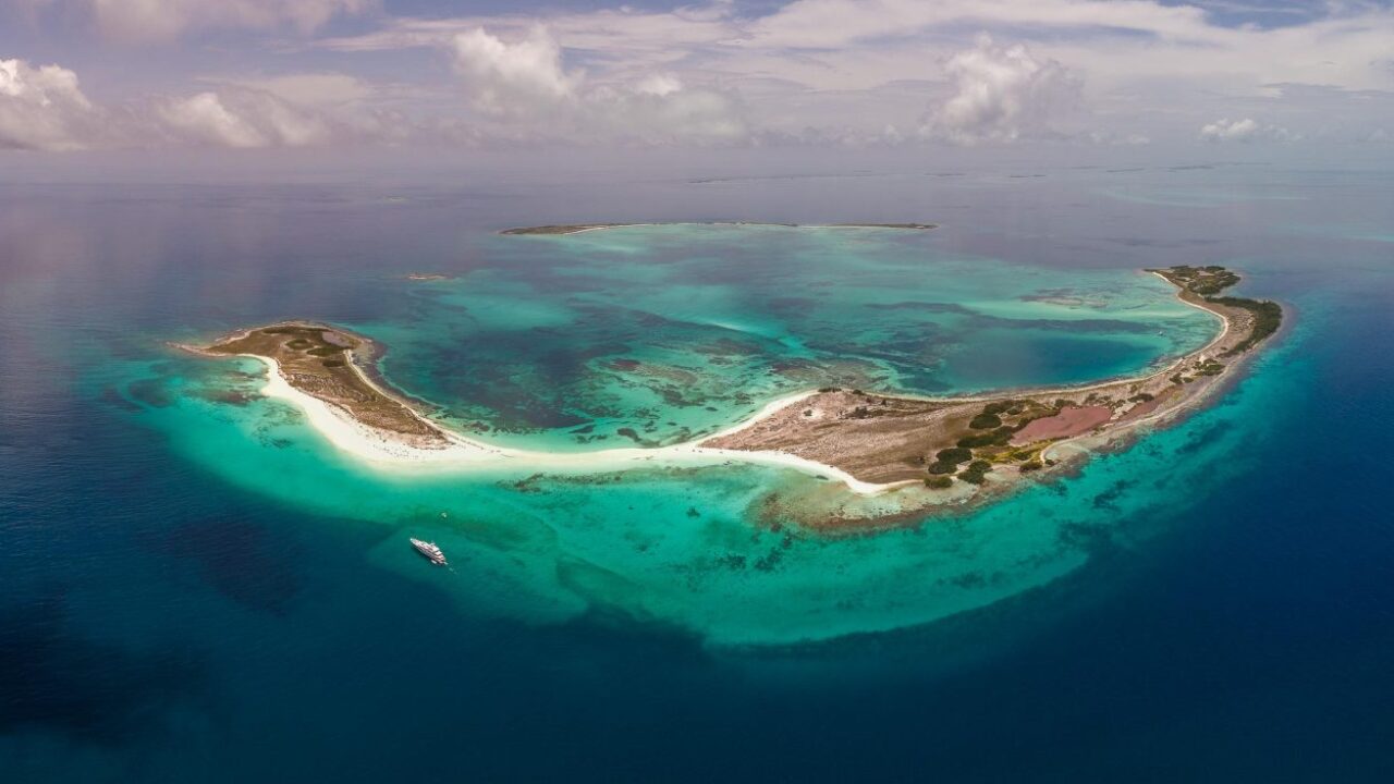 Aerial view Tropical beach of island Cayo de Agua, Los Roques, Venezuela