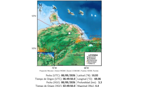 Dos sismos de magnitud 4.4 y 3.4 sacudieron el occidente venezolano en horas de la madrugada